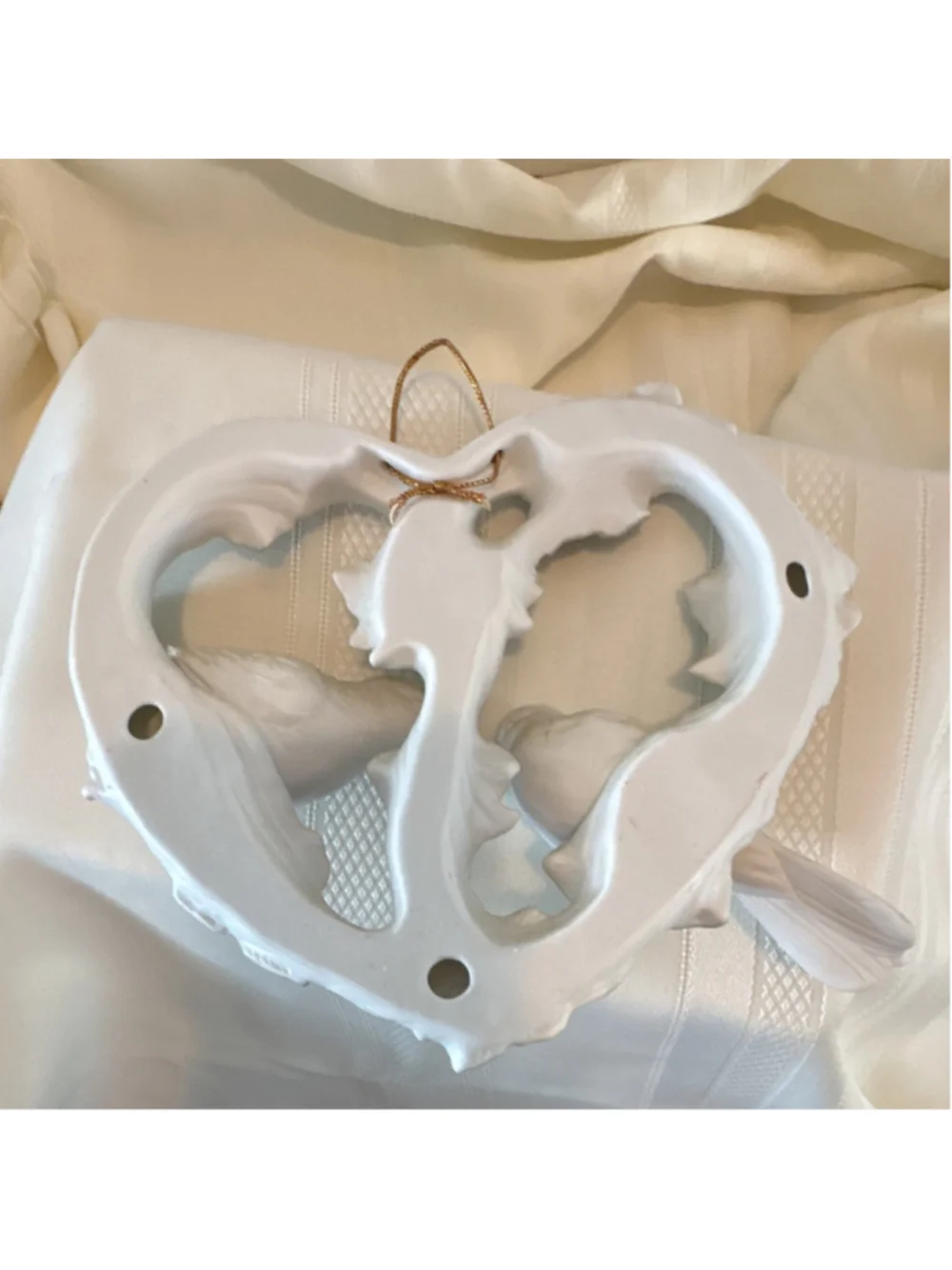 Ceramic Heart Shaped Dove Figurine Hand Painted Floral Design Matte Finish